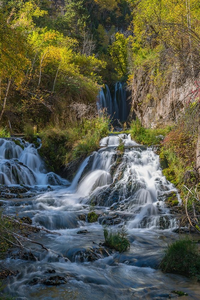 Vertical scenic of Roughlock Falls and autumn foliage-Spearfish Canyon-South Dakota-Black Hills